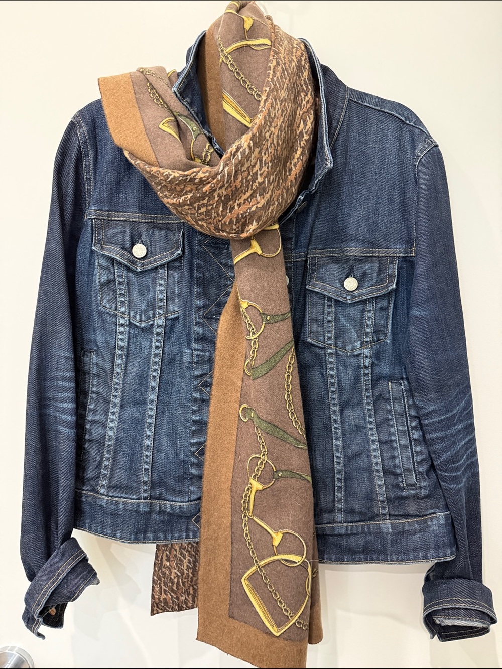 J. McLaughlin Brown & Mustard Print Wool Scarf